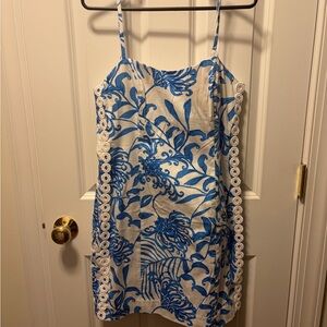 Lilly Pulitzer Blue and White Floral Spaghetti Strap Dress